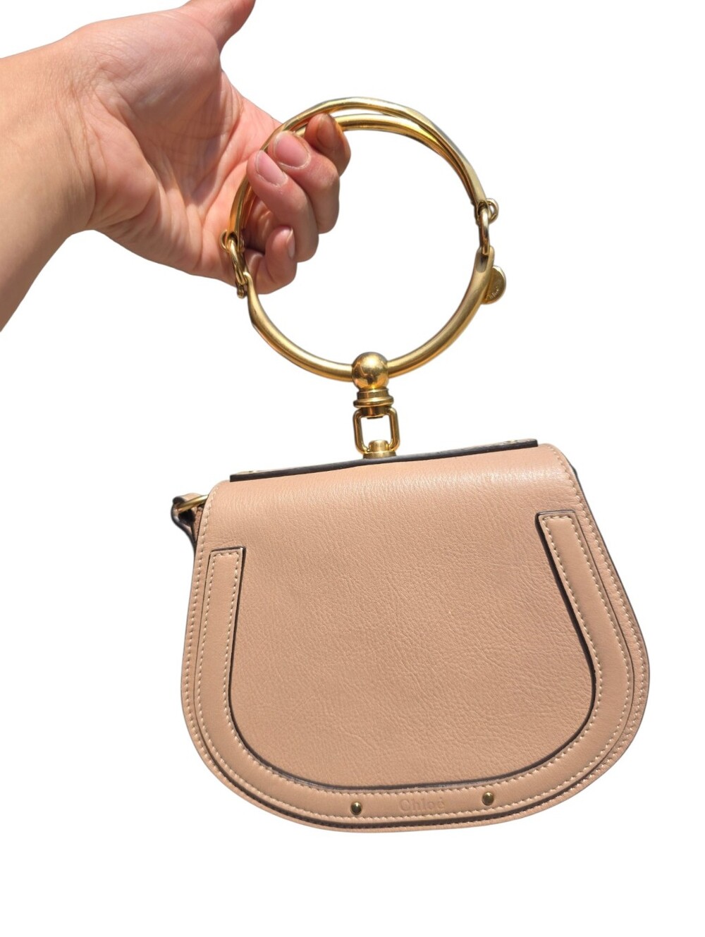 Chloé Nile Minaudière Bracelet Bag Blush Pink Leather Gold Handle Crossbody
